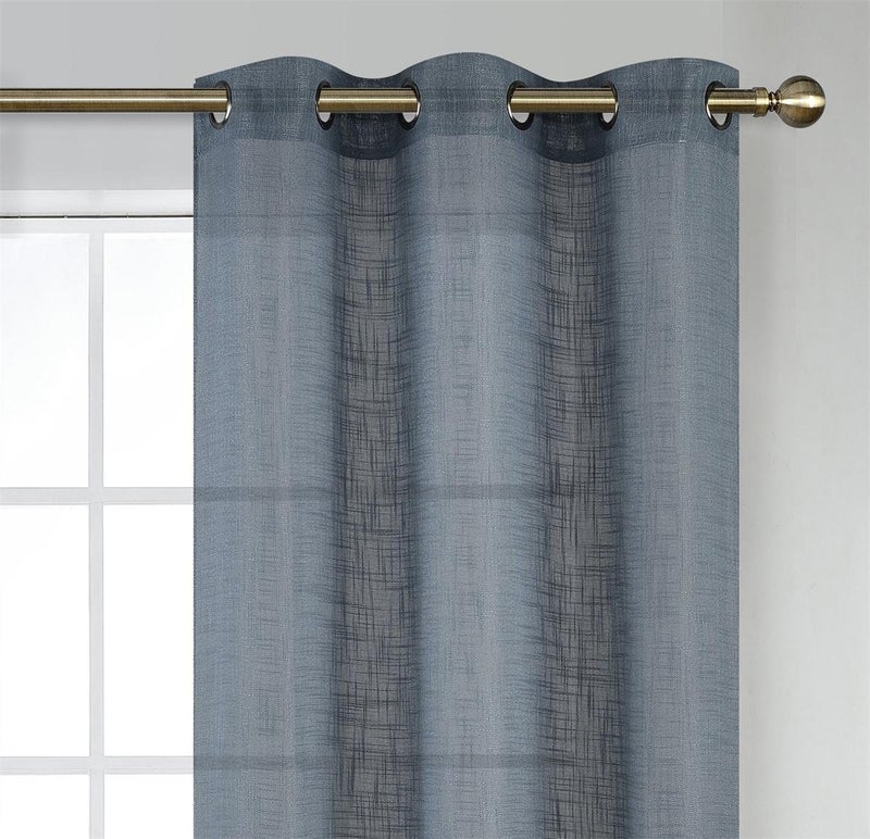 MIUCO Semi Sheer Curtains Poly Linen Textured Solid Grommet Curtains 84 Inches Long for Living Room 2 Panels (2 x 37 Wide x 84" Long) Dusty Blue - Image 2